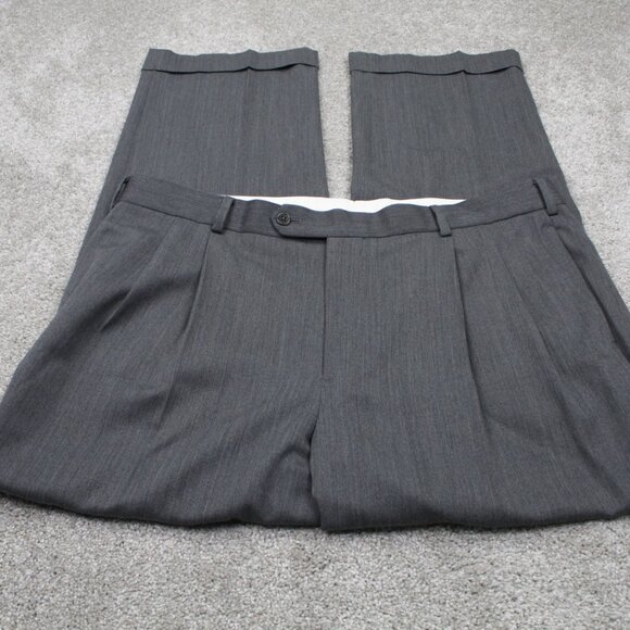 Brooks Brothers 1818 Madison Dress Pants Men 40x30 Gray Pleated 100% Wool Cuffed - Picture 2 of 11